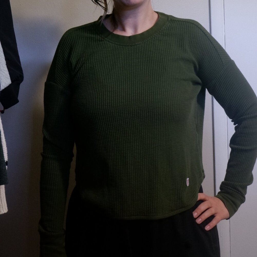 Topo Designs Dark Forest Green Cropped Waffle Long Sleeve Shirt